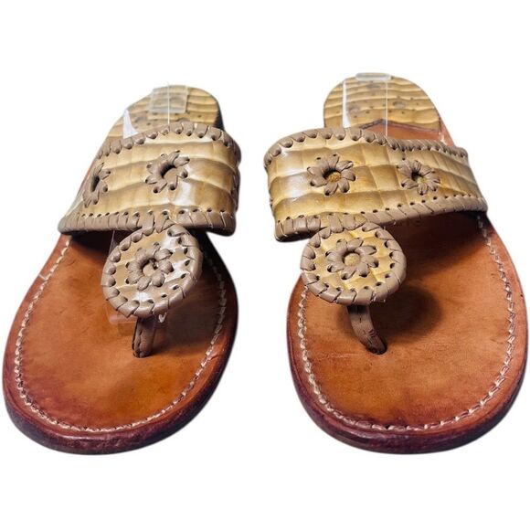 Jack Rogers Tan Patent Leather Newport Croc Navajo - Picture 1 of 10